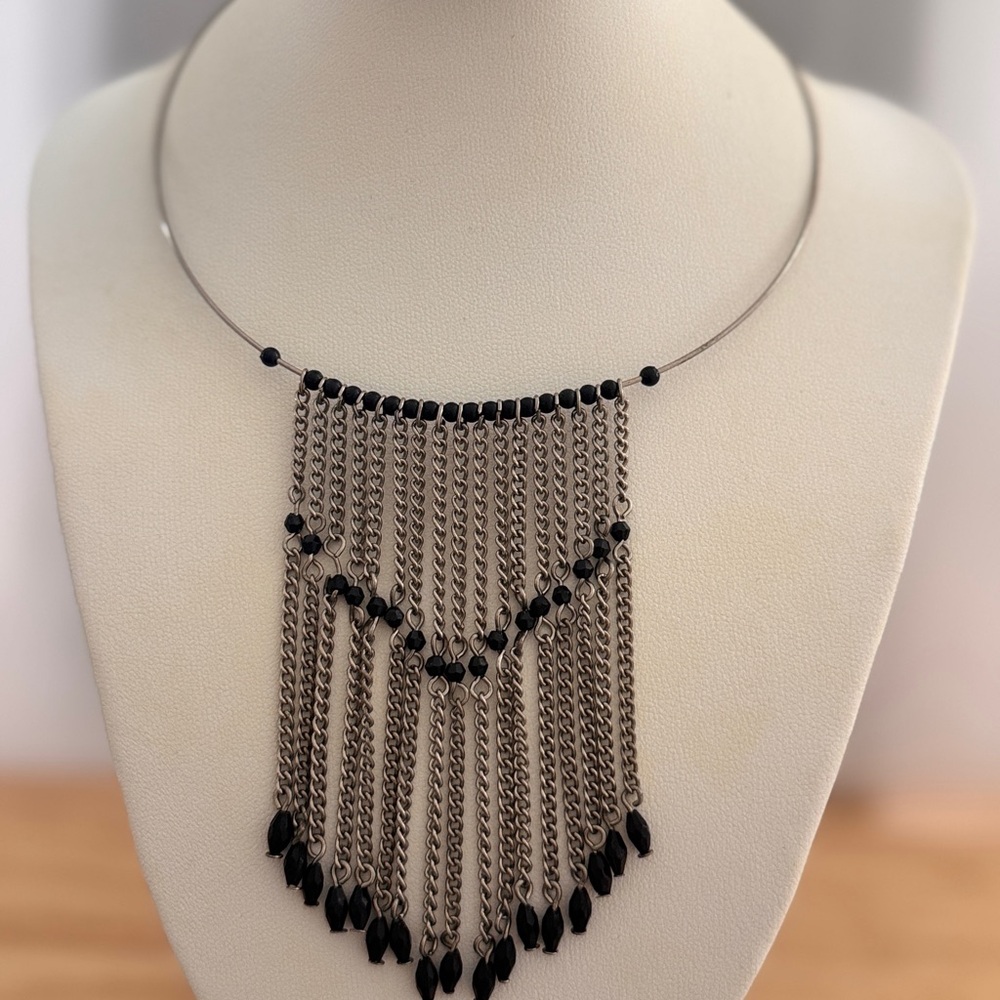 Black and Silver Fringe Necklace